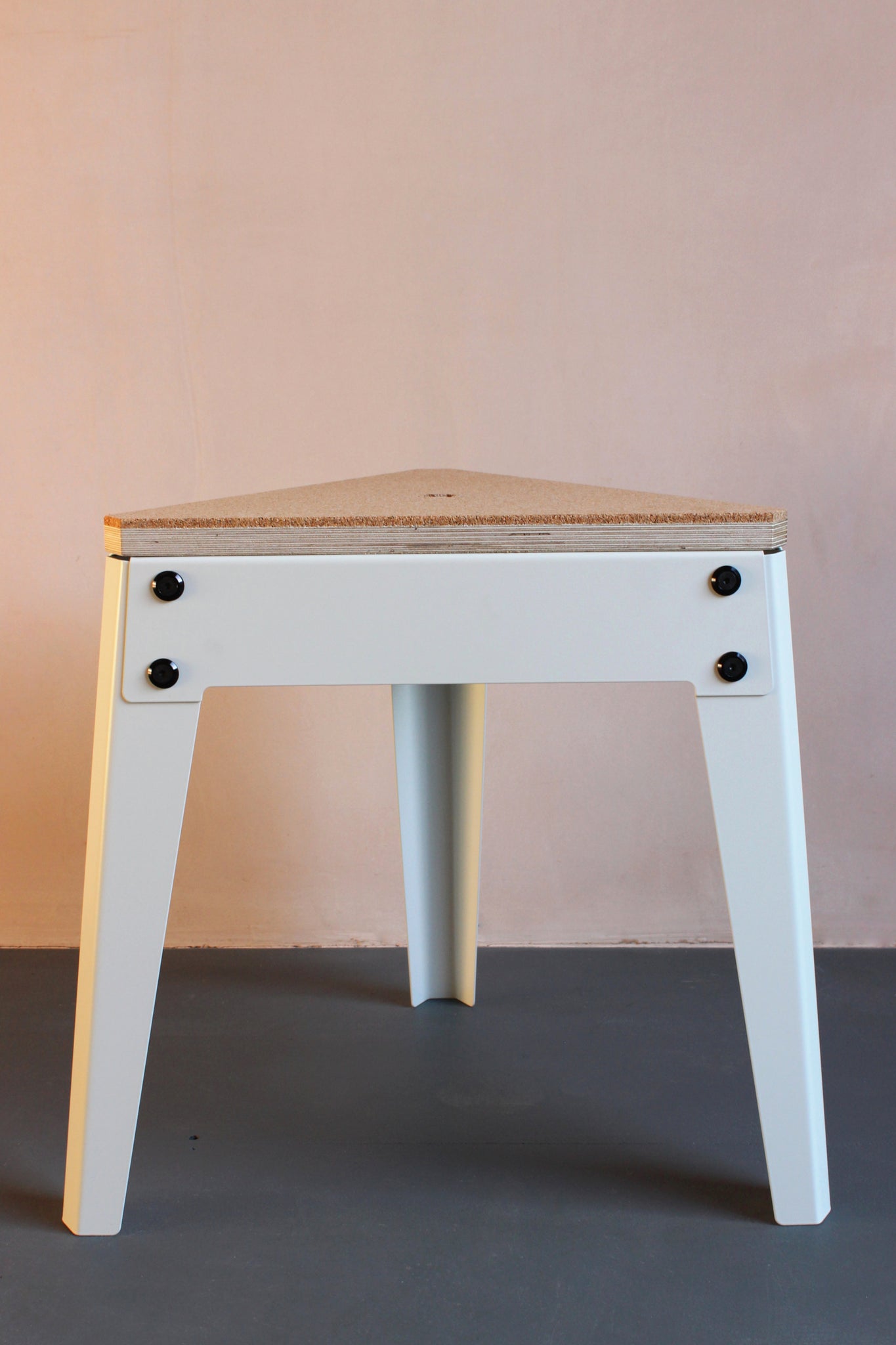 Jesse 3 Leg Stool with Cork Top and white steel frame