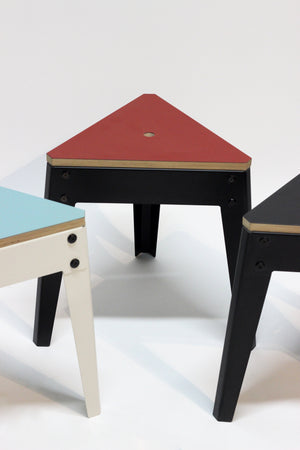 Jesse 3 Leg Stool with Red Salsa Forbo lino top and black steel frame