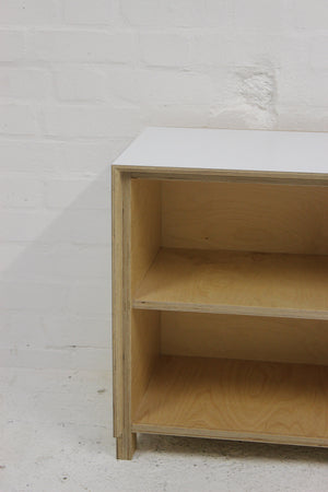 White Laminate & birch plywood cabinet